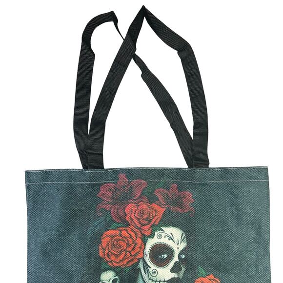 Day of the Dead Sugar Skull Roses Canvas Double Handle Tote Bag - Picture 3 of 3
